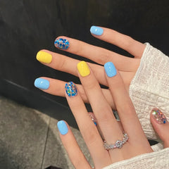 Ingvn 10pcs Handmade Artificial Press on Nails Sequins Simple Multicolor False Square Nails Spring Summer Fake Nails Removable