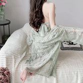 Ingvn Elegant Pure Love Melody Sexy Backless Strap Knot Chemise Nightgown Robe Lace Thin Silk V-neck Women's Sleepwear
