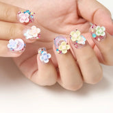10pcs Handmade Summer Press On Nails Short Fake Nails Ballerina Moon Flower Patterned Fake Nail Cute Nail Art Sweet Fake Nails