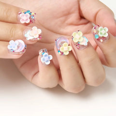 10pcs Handmade Summer Press On Nails Short Fake Nails Ballerina Moon Flower Patterned Fake Nail Cute Nail Art Sweet Fake Nails