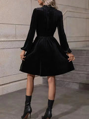 Ingvn - New Stand Collar Dresses for Women Elegant Slim Long Sleeve Women Dress Velvet A-LINE Dress Women Vestidos De Verano Mujer
