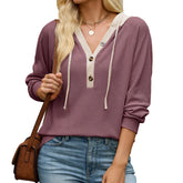 Ingvn autumn/winter new solid color hooded button loose long sleeved hoodie for women Long-sleeved Sweatshirt for Women