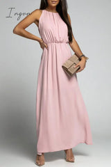 Ingvn - Elegant Solid Backless Slit O Neck Sleeveless Dress Dresses
