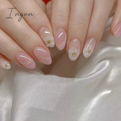 24Pcs Cute Oval False Nails Reusable And Adhesives Aesthetic False Almond Nails Complete Nail Kit Acrylic Press On Set For Gel