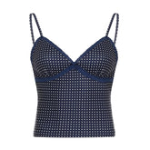 y2k Polka Dot Crop Top Casual Lace Stitching Sleeveless Skinny Strap Tops Women Basic Camisole Streetwear Tees Aesthetic