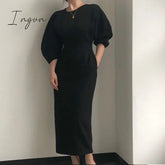 Ingvn - Elegant Ladies Office Dress Fashion Sexy Solid Color Dress Women Slim Midi Dress Vestidos OL