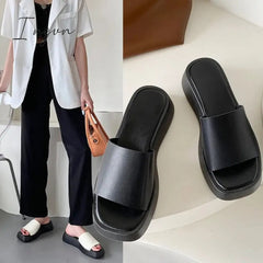 Ingvn - Slippers Women Thick Bottom Wedge Heel Outer Wear Summer New White Fashion Muffin Flat Bottom Solid Color Women's Shoes