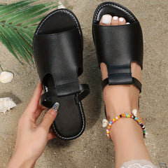 Womens Comfortable Casual Slippers - Stylish Black Open Toe Non-Slip Slides - Durable Outdoor & Beach Ready, Quick-Dry Slip-On Shoes