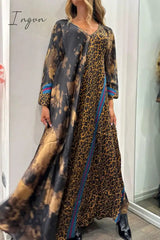 Ingvn - College Leopard Printing V Neck Printed Dress Dresses