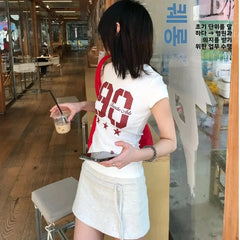 American Summer Short Sleeve T-shirts Women's New Design Slim Fit Sweet and Spicy Sle Printed Tops