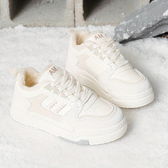 Plus Size Women's Comfortable Plush Lined Low Top Casual Lace Up Sneakers, Outdoor Shoes