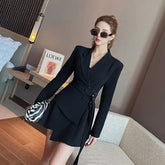 Mini Party Blazer Dress Women Korean One-piece Office Lady Elegant Dress Chic Sashes Design Long Sleeve Clothes Winter