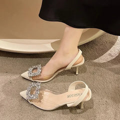 Spring and Autumn Fashion New Sexy Banquet Comfortable Crystal Transparent Solid Color Pointed Toe Women's High Heels