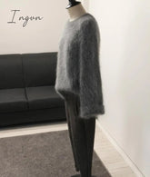 Ingvn - high quality winter outfits aesthetic New Winter Women's Thickened Round-Neck Mohair Pullover Sweater Pure Color Female Loose Knitwear Long Sleeve Asymmetry Knit Top