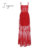 Ingvn - High Quality Red White Black Lace Sleeveless Hollow Out Long Rayon Bandage Dress Evening Party Elegant Dress