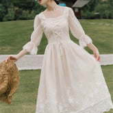 Ingvn - Vintage Retro Dress Women French Style Elegant Designer Fairy Dress Casual Slim Chiffon Party Dress Autumn Women's Clothing