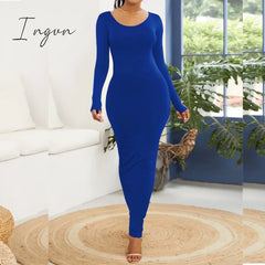 Ingvn - Turtleneck Long Dress Autumn Winter Muslim Elegant Office Lady Skinny Long Sleeve Bodycon Casual Dress Women Midi Clubwear GV464
