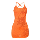 Sexy Flower Rhinestones Dress Women Low-Neck Cross Bandage Backless Fashion Vacation Thin Beach Party Style Mini Bodycon