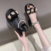 Ingvn Summer Sandals for Woman Diamond Women's Shoes Beach Footwear with Medium Heels Beige Platform Rhinestones F Korea