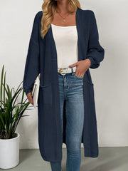 Elegant Warm Knit Cardigan for Women - Solid Color, Long Sleeve & Length, Durable and Cozy for Fall/Winter