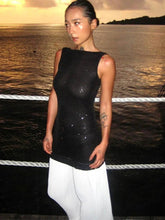 Ingvn Autumn New in Backless Sequins Patchwork Long Party Dress Women's Sexy O-neck Sleeveless Bodycon Tank Dresses Streetwear