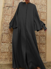 Ingvn - Lemongor Muslim Dubai Turkey Islam Dress 2023 Spring Batwing Sleeve Split-Front Solid Color Elegant Party Maxi Dresses For Women