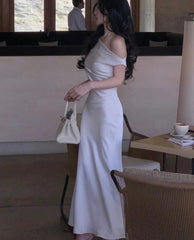 Women Elegant Solid Evening Party Dresses Summer Fashion Korean Graduation Formal Dress Off Shoulder Slim Vestidos Clothing