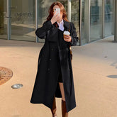 Ingvn - 2023 Spring Woman Long Trench Coat Fashion Korean Streetwear Loose Cloak Casual Elegant Khaki Black Women's Windbreaker Coat New