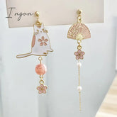 Korean Style Flower Cute Animal Dangle Earrings For Women Moon Stars Kitten Rabbit Balloon Asymmetric Earring Party Jewelry Gift