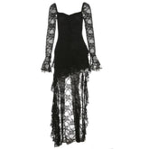 Fairycore Lace Flare Sleeve Square Neck A-line Dress Sweet E-girl Irregular Long Hem Dresses Cyber Y2K Party Vestido