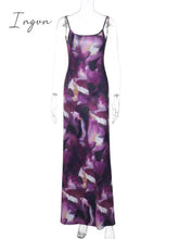 Ingvn - Purple Print Backless Maxi Dress Women Spaghetti Strap Bodycon Long Slipdress Ladies Fashion Sexy Long Dress Clubwear