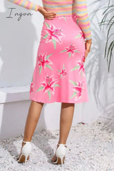 Ingvn - Floral Print Knee Length Skirt