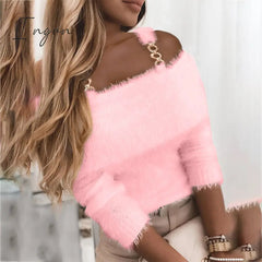 Ingvn - Elegant Off Shoulder Knitted Sweater Women Winter Slim Oversized Sweaters Pullovers Autumn Solid Color Jumper Pull Femme