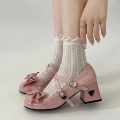 Pink Mary Jane Lolita Shoes Women Autumn Patent Leather Low Heels Pumps Woman Silk Bowtie Ankle Straps Loafers Party Shoes
