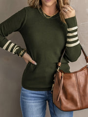 Stylish Color Block Crew Neck Sweater - Soft, Cozy, and Elegant Long Sleeve Winter Knitwear for Women - Perfect for Fall and Winter Fashion, Casual Daily Wear, and Outdoor Activities