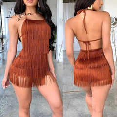 Ingvn - 2023 Trends Tassel Summer Dresses Female Halter Backless Casual Club Mini Dress Sexy Fringe Bandage Bodycon Party Dress Vestidos