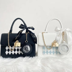 INGVN Cute Lolita Party Itabag Summer Kawaii Japanese Sweet Bow-knot Handbags for Women White PU Leather Messenger Bag