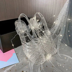 Ingvn Sandals for Women with Low Heels Footwear Plastic Ladies Shoes Crystal Summer Outdoor Jelly Pvc Trend Korea on Offer Casual