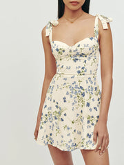 Summer Dress Women Floral Print Mini Dress Sweetheart Neck Sleeveless Spaghetti Strap Tie Beach Dress Vacation Sundress