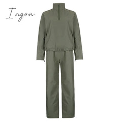 Ingvn - Joggers Baggy Wide Leg Sweatpants Sets Loose Drawstring Low Waist Streetwear Cargo Pants Turtleneck Top 2 Piece Set