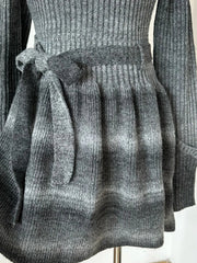 Autumn Winter Mini Knit Slash Neck Dress Women Long Sleeve Frocks 2000s Aesthetic One-Piece Gyaru Thick Contrast Color Striped