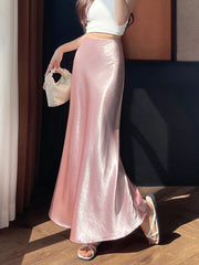 Chic Satin Elegant Long Skirt Women Casual Fashion High Waist Sweet Trumpet Skirts Slim Summer Female Korean Long Skirts