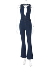 Ingvn Summer Sleeveless Zip-up High Waist Denim Jumpsuits Streetwear Vintage Women's Loving Heart Backless Tunics Jeans Overalls