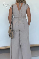 Ingvn - Casual Simplicity Solid Pocket V Neck Loose Jumpsuits