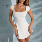 Ingvn - 2023 Spring/summer New European And American Style Women's U Neck Short Sleeve Open Back Strap Wrap Hip Dress