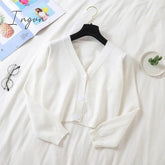 Ingvn - Spring Newly Green Cropped Cardigans Women Loose Ladies Short Knitted Sweaters Long Sleeve V neck Solid Chic Streetwear