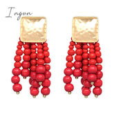 Ingvn - New Long Wooden Bead Chain Drop Dangle Earrings Statement Boho Earring Fashion Trend Charm Jewelry for Women Summer Gift 2023