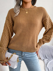 Solid Crew Neck Pullover Sweater, Casual Lantern Sleeve Loose Sweater For Fall & Winter, Women's Clothing