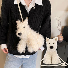 Ingvn Cartoon Sausage Dog Crossbody Bag Multi-purpose Plush Doll Large Capacity Shoulder Backpack Small Dog Shoulder Bag Cute Doll Bag