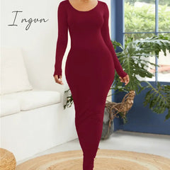 Ingvn - Turtleneck Long Dress Autumn Winter Muslim Elegant Office Lady Skinny Long Sleeve Bodycon Casual Dress Women Midi Clubwear GV464